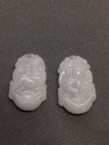 Lot of Two Asian Style Hand-Carved Year of the Horse & Monkey Themed 25mm Tall 15mm Wide White Jade