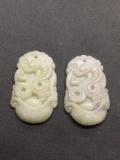 Lot of Two Matched Asian Style Hand-Carved Chinese Zodiac Year of the Snake Motif Oval 35mm Tall