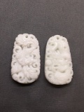 Lot of Two Asian Style Hand-Carved Chinese Zodiac Year of the Rooster & Dragon White Jade Pendants