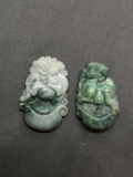 Lot of Two Asian Style Hand-Carved Chinese Zodiac Year of the Horse & Goat Green Jade Pendants