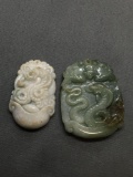 Lot of Two Asian Style Hand-Carved Chinese Zodiac Year of the Snake Jade Pendants