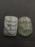 Lot of Two Asian Style Hand-Carved Jade Pendants, One Panther & One Dog