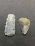 Lot of Two Asian Style Hand-Carved Miscellaneous Jade Pendants