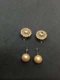 Lot of Two White Faux Pearl Accented Pairs of Fashion Earrings