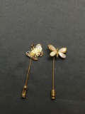 Lot of Two Gold-Tone Butterfly Motif 2in Long Fashion Hat Pins