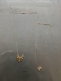 Lot of Two Gold-Tone Similar Styled Fashion Necklaces w/ Graduating Bar Pendants