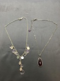 Lot of Two Silver-Tone Faux Gemstone Accented 16in Long Fashion Necklaces