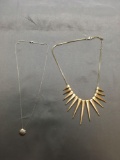 Lot of Two Fashion Necklaces, One w/ Clamshell Pendant & One w/ Graduating Spike Details