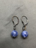 Round 10mm Sodalite Gemstone Featured Pair of Sterling Silver Earrings