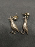 Dove Motif Pair of Sterling Silver Dangle Earrings