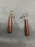 Pair of 40mm Long Drop Earrings w/ Round Wood Feature & Sterling Silver Findings