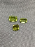 Lot of Three Cushion Faceted Loose Peridot Gemstones, Two Rectangular & One Square