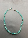 Tumbled Turquoise Beaded w/ Sterling Silver Spacers & Clasp 8mm Wide 16in Long Old Pawn Mexico Style