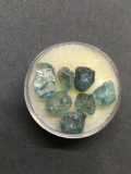 Lot of Seven Various Size Loose Rough Blue Zircon Gemstones