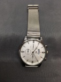 Shaarms Designer Round 40mm Diameter Bezel Stainless Steel Chronograph Watch w/ Mesh Bracelet