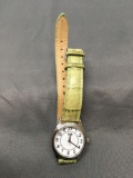 Timex Designer Round 27mm Bezel Stainless Steel Watch w/ Green Leather Strap