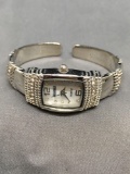 Kessaris Designer Rectangular 18x15mm Rhinestone Studded Face Stainless Steel Watch w/ Cuff Bracelet