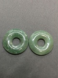 Lot of Two Round 30mm Diameter 5mm Deep Polished Green Jade Circle Pendant