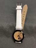 Yazolf Designer Round 30mm Bezel Stainless Steel Watch w/ White Leather Strap