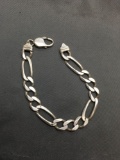 Medium Gauge Figaro Link 9mm Wide 8in Long Sterling Silver Bracelet