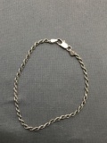 Rope Link 2mm Wide 7in Long Sterling Silver Bracelet