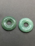 Lot of Two Round 30mm Diameter 5mm Deep Polished Green Jade Circle Pendant