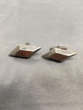 Mexican Made Beto Designer Diamond Shaped 35x15mm Wood Inlaid Pair of Sterling Silver Cufflinks