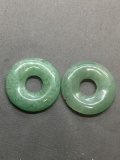 Lot of Two Round 30mm Diameter 5mm Deep Polished Green Jade Circle Pendant