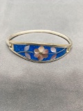 Floral Design Mother of Pearl Inlaid Center 18mm Wide 3in Diameter Sterling Silver Shepard's Hook