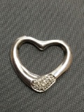 Round Faceted Diamond Featured 18mm Tall 20mm Wide Sterling Silver Heart Pendant