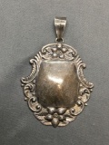 Floral Filigree Framed Engravable Embossed Vintage 50mm Tall 43mm Wide Sterling Silver Pendant