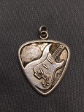 Signed Designer Guitar Pick Design 24mm Tall 22mm Wide Sterling Silver Pendant