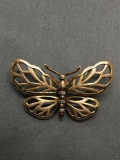 Gold-Tone Butterfly Design 42mm Wide 25mm Tall Diamond Accented Sterling Silver Pendant