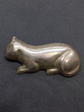 Mexican Made Taxco Designer Embossed Kitten Themed 63mm Wide 30mm Tall Sterling Silver Brooch