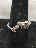 Cute Sloth Animal Themed High Polished Sterling Silver Bypass Ring Band