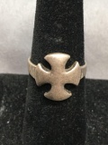 Templar Cross Design Square 15mm Top Sterling Silver Ring Band