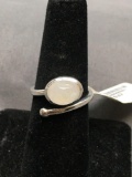Horizontal Set 9x7mm Moonstone Cabochon Center High Polished Bypass Sterling Silver Ring Band