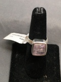 Bezel Set Rectangular Step Faceted 12x10mm Rose Quartz Center High Polished Sterling Silver Ring