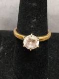 Round Faceted 8mm CZ Center Gold-Tone Sterling Silver Solitaire Ring Band