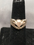 Feline Themed 10mm Wide Tapered Sterling Silver Ring Band