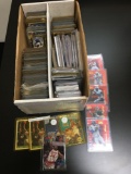 2 Row Box of Mixed 1990s Basketball and Football Cards with Inserts from Collection