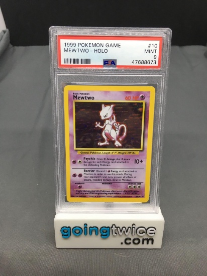 PSA Graded 1999 Pokemon Base Set Unlimited #10 MEWTWO Holofoil Rare Trading Card - MINT 9