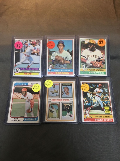 6 Card Lot of 1970's Topps Vintage Baseball Cards with Stars from Huge Collection