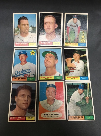 9 Card Lot of 1961 Topps Vintage BASEBALL Cards from Estate