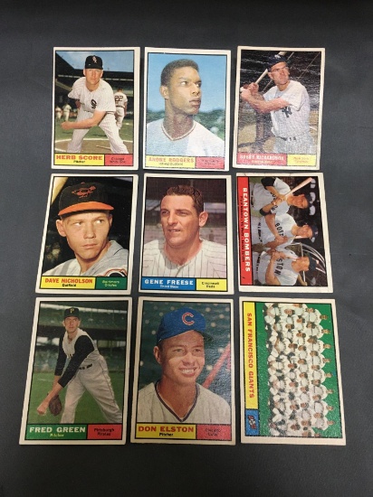 9 Card Lot of 1961 Topps Vintage BASEBALL Cards from Estate