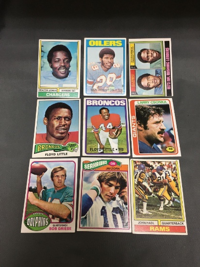 9 Card Lot of Mostly 1970's Football Star Cards from Huge Closet Find Collection