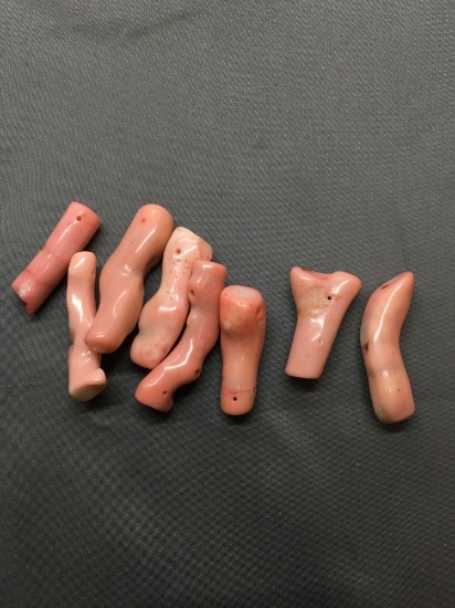Lot of Eight Various Size Loose Pink Coral Beads
