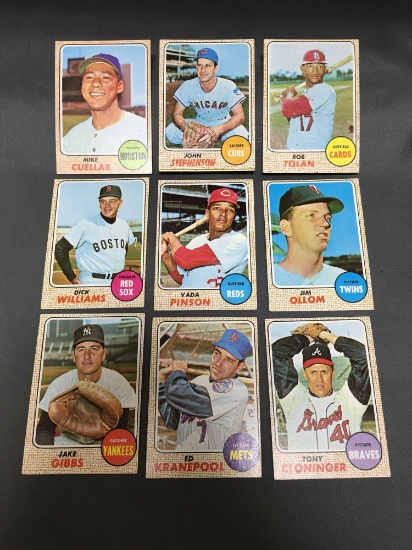 9 Card Lot of 1968 Topps Vintage Baseball Cards from Estate