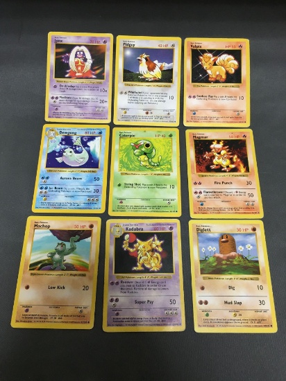 Vintage Lot of 9 Pokemon Base Set Shadowless Trading Cards from Consignor Collection