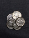 5 Count Lot of United States Mercury Silver Dimes - 90% Silver Coins from Estate